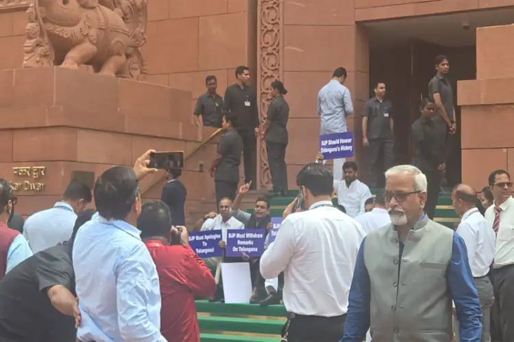 Parliament Session: Oppn MPs from Telangana protest against Tejasvi Surya's remarks in Lok Sabha