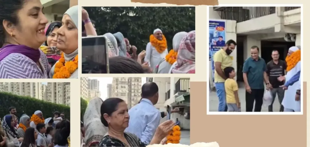 Hindu neighbors bade farewell to Hajj pilgrims with flowers.AI photo Hashmi