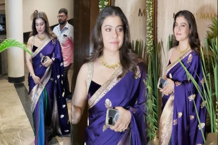 Kajol looks stunning in a mauve saree; photos go viral.