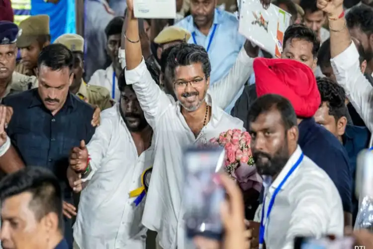 TVK chief Vijay reaches Raj Bhavan to meet Governor, stakes claim to form government in Tamil Nadu