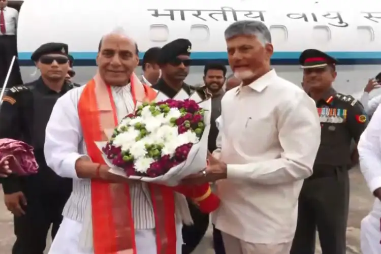 Rajnath Singh reaches Andhra Pradesh's Puttaparthi for launch of major aerospace, defence projects