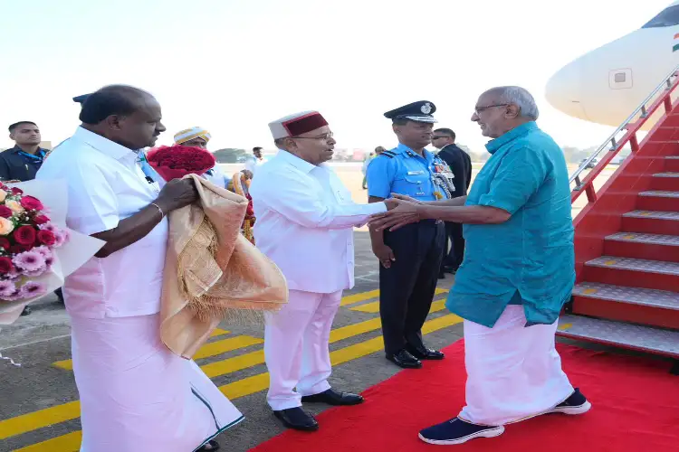 VP Radhakrishnan arrives in Karnataka for 3-day multi-state tour; Governor accords warm welcome