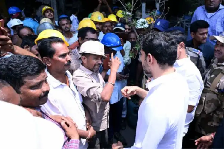 Andhra Minister Nara Lokesh visits hospital, meets families of Vizag Steel Plant accident victims