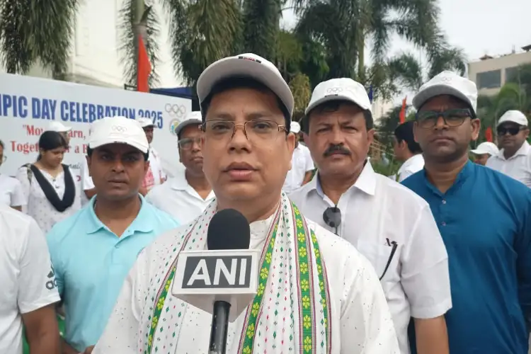 Tripura Sports Minister Tinku Roy leads Olympic Day rally in Agartala