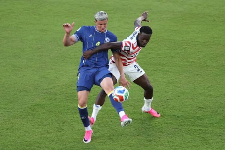 Belogun earned a red card for the United States against Bosnia-Herzegovina