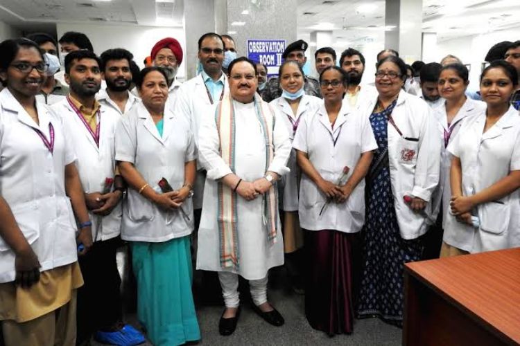 JP Nadda visited RML and Lady Hardinge hospitals