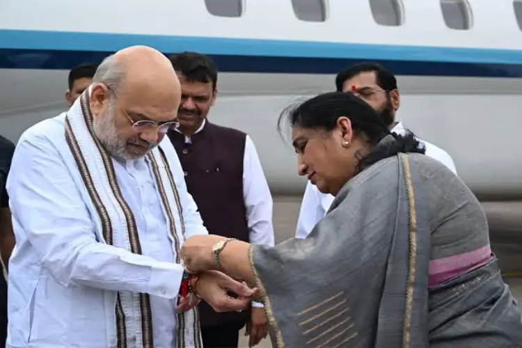 Maharashtra: Amit Shah arrives in Mumbai; Sunetra Pawar ties rakhi as they mark Raksha Bandhan