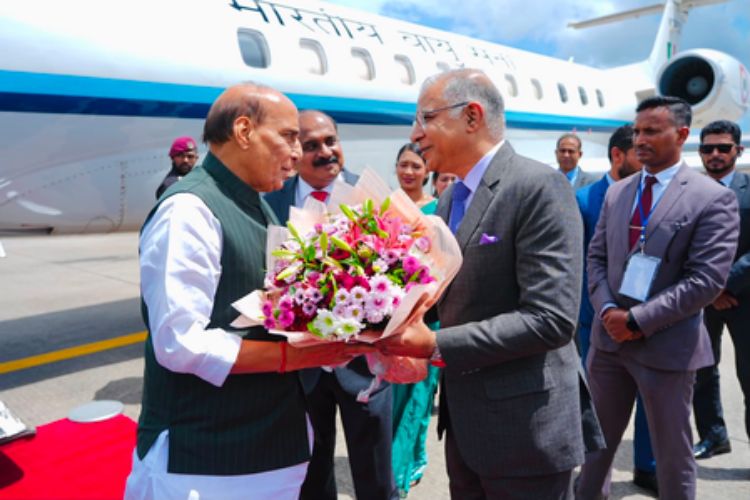 Defence Minister Rajnath Singh arrives in Sri Lanka on a three-day visit