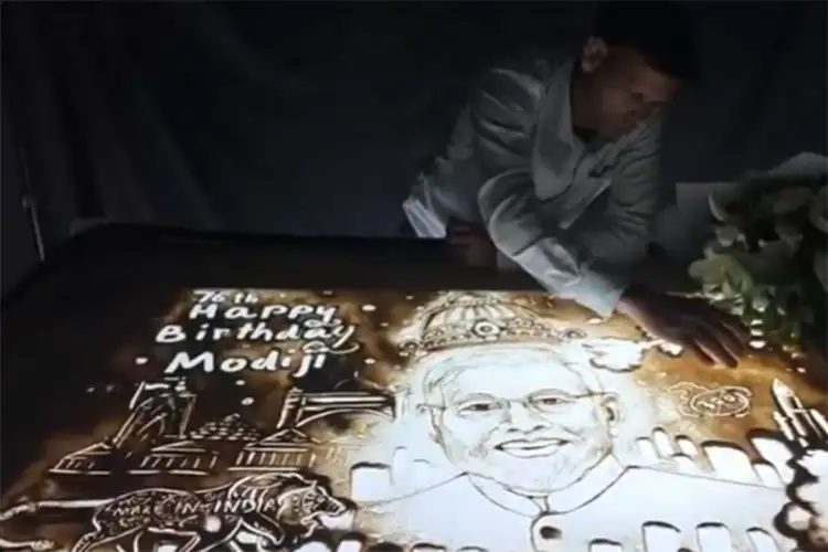 PM Modi 76th birthday: Artist Manas Kumar Sahoo marks occasion with special sand art in Puri