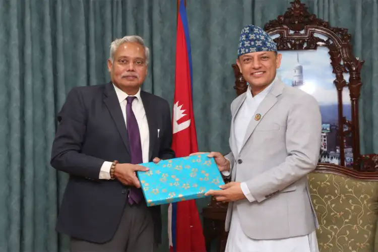 Indian Ambassador Srivastava makes farewell call on Nepal House Speaker Dol Prasad Aryal