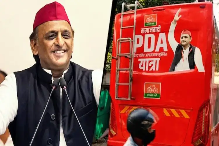 Samajwadi Party flags of Akhilesh Yadav's 2027 electoral campaign with 'PDA Rath' from Lucknow to Raebareli