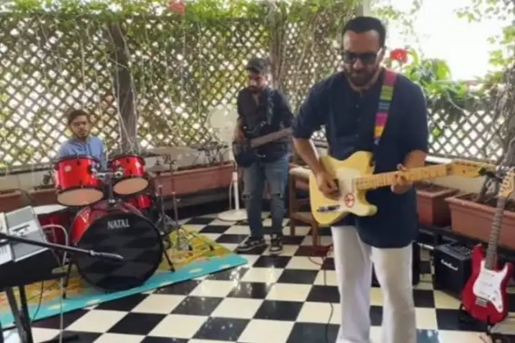 Saif Ali Khan shares video of himself playing electric guitar in balcony jam session