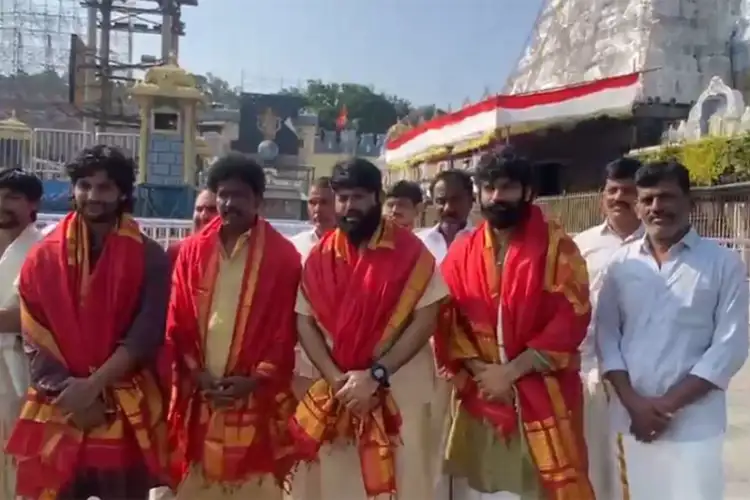 Aadi Saikumar, Ashwin Babu and music director S Thaman offer prayers at Tirumala temple