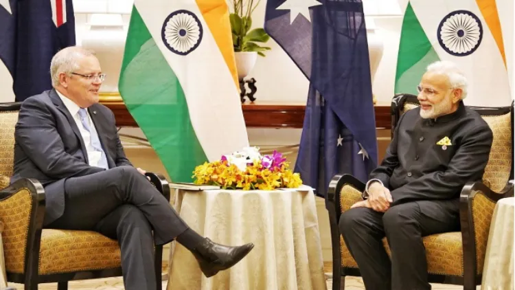 ऑस्ट्रेलियाई प्रधान मंत्री स्कॉट मॉरिसन के साथ प्रधान मंत्री नरेंद्र मोदी